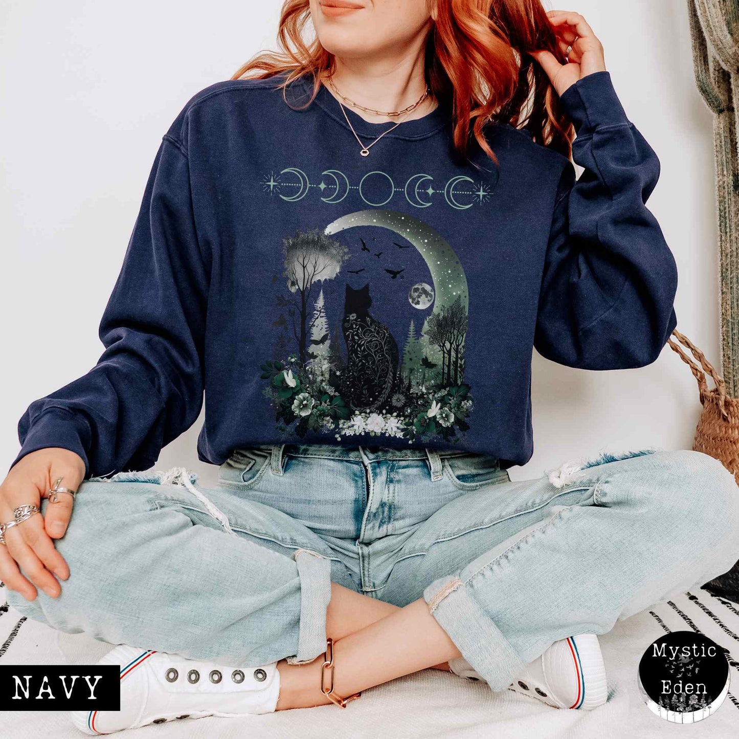 Sweatshirt True Navy / S Mystical Black Cat Sweatshirt The Mystic Eden
