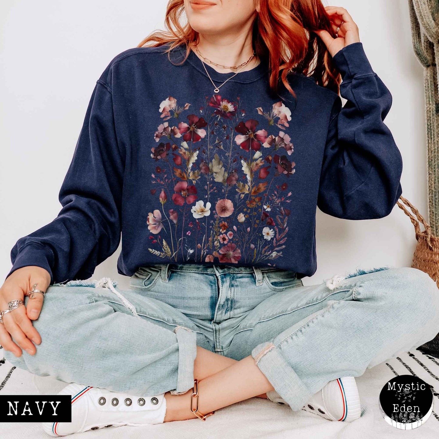 Sweatshirt True Navy / S Vintage Maroon Floral Sweatshirt The Mystic Eden
