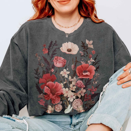 Sweatshirt Vintage Cottagecore Pink Wildflower Sweatshirt The Mystic Eden