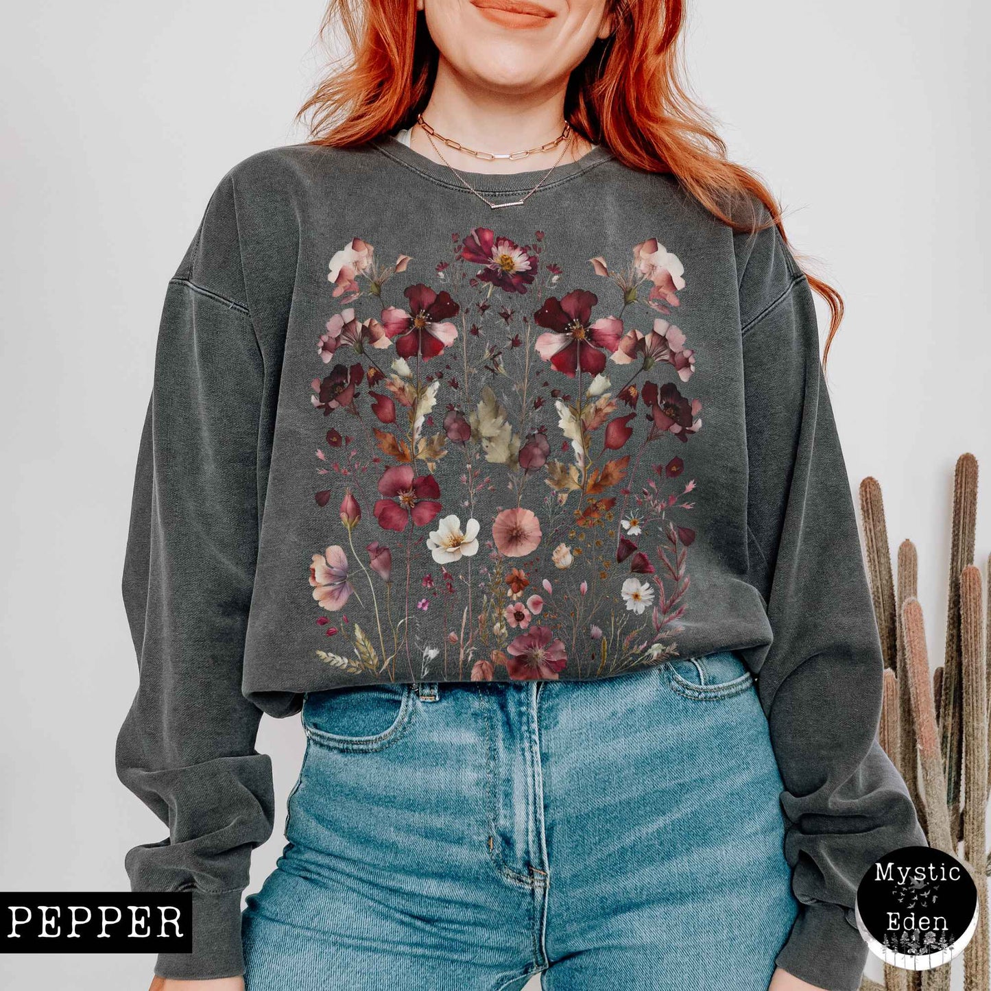 Sweatshirt Vintage Maroon Floral Sweatshirt The Mystic Eden