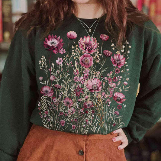 Sweatshirt Vintage maroon pressed flowers sweatshirt The Mystic Eden