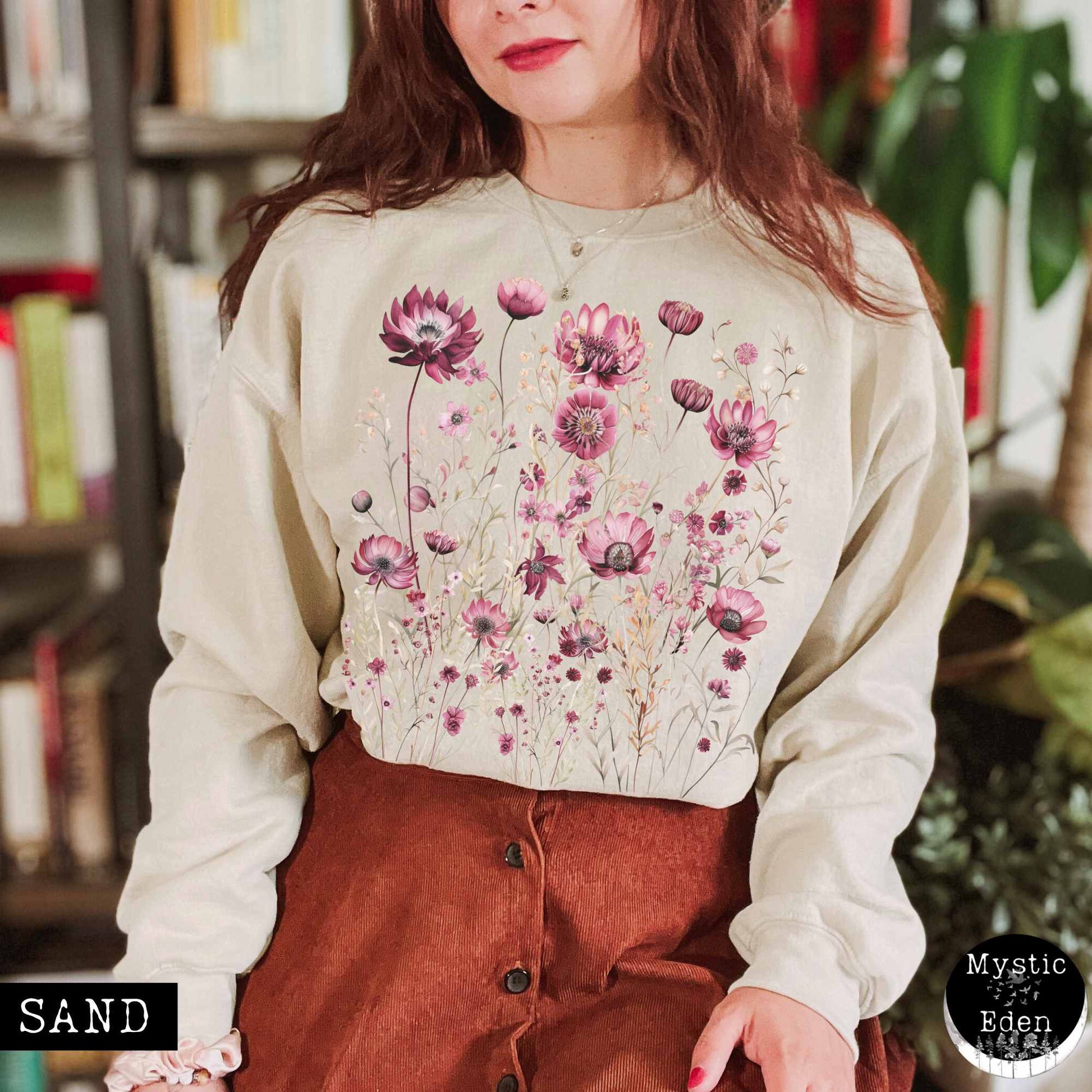 Sweatshirt Vintage maroon pressed flowers sweatshirt The Mystic Eden