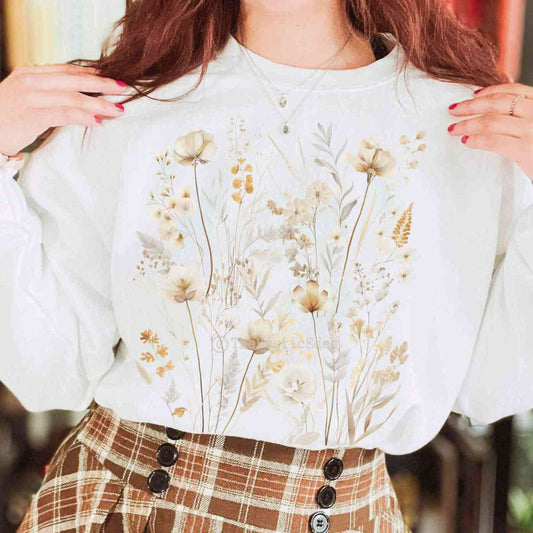 Sweatshirt Vintage white pressed flowers wildflower sweatshirt The Mystic Eden