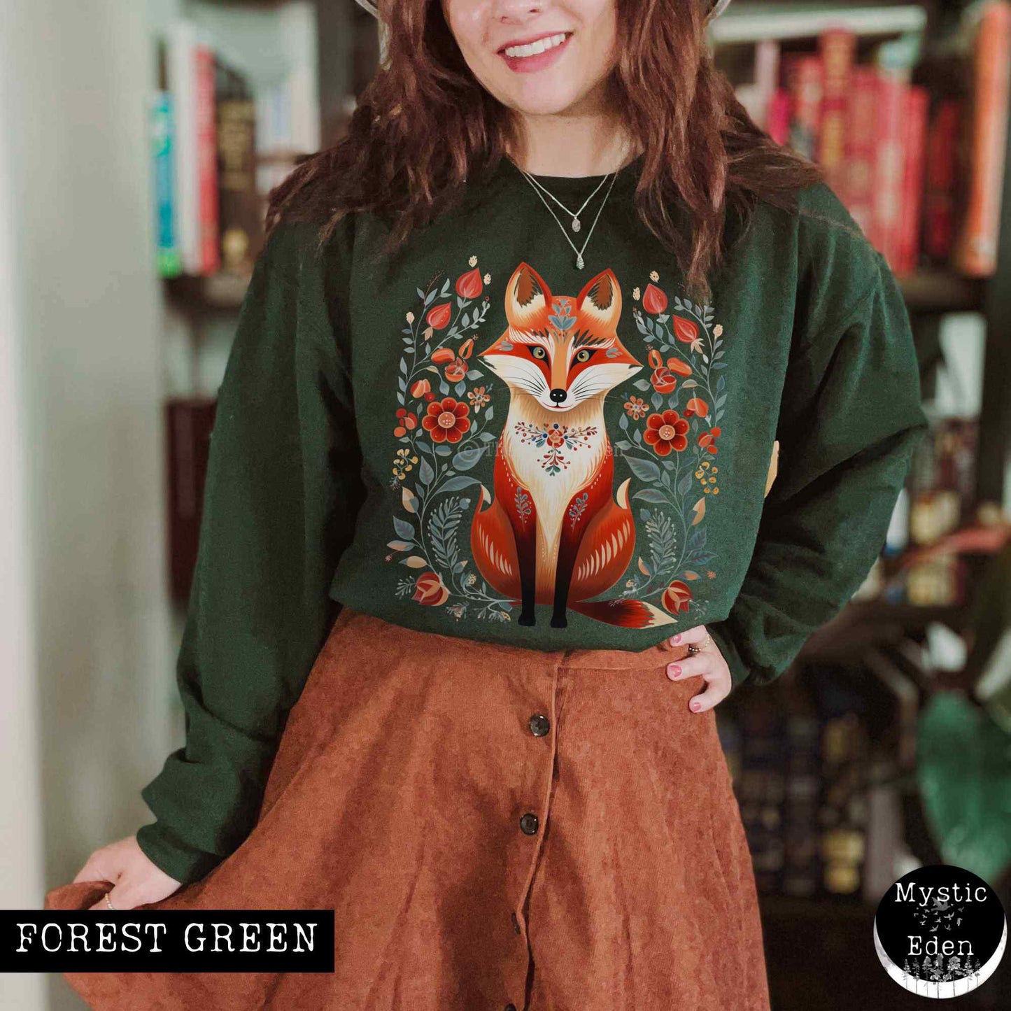 Sweatshirt Whimsical Scandinavian Folk Art Fox Sweatshirt The Mystic Eden