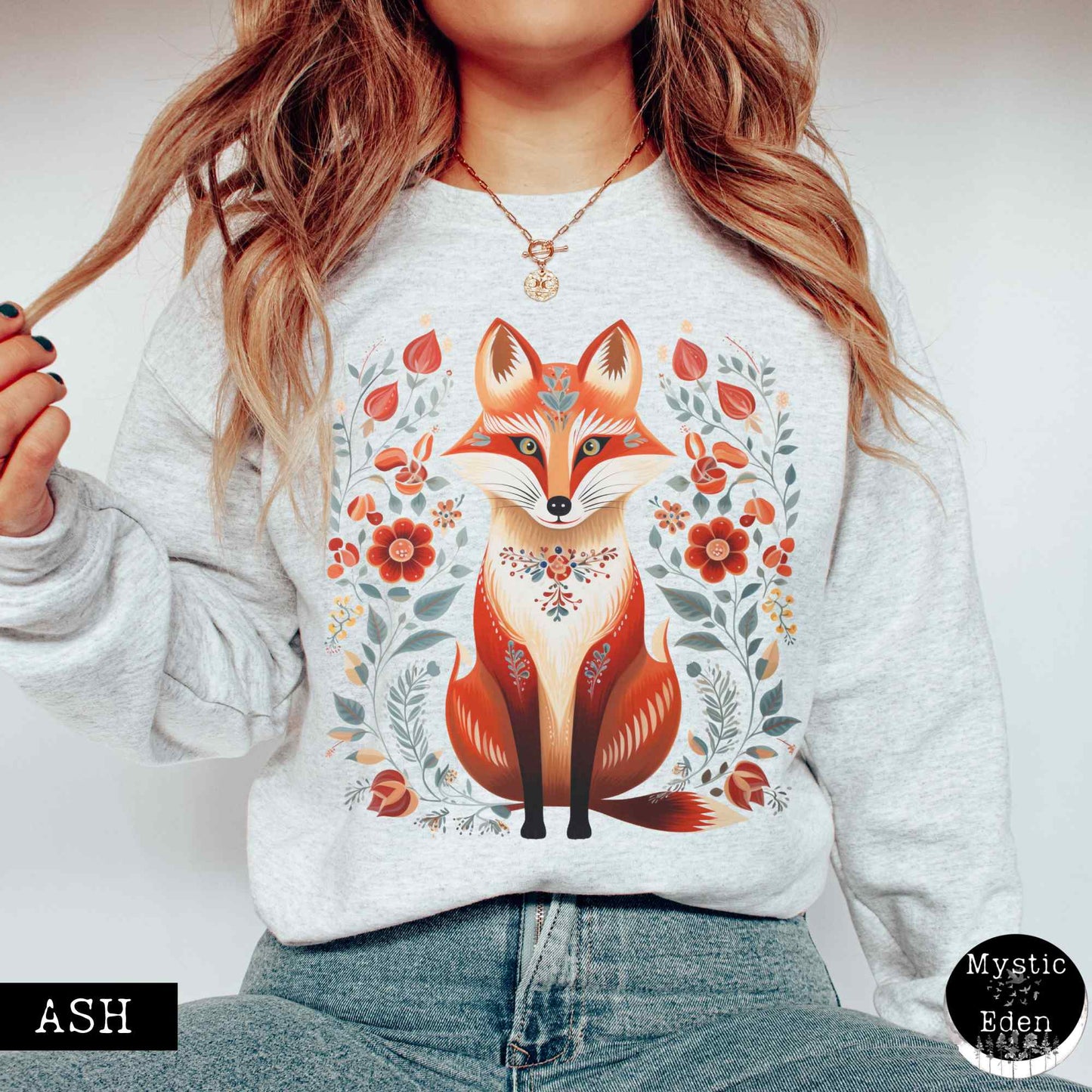 Sweatshirt Whimsical Scandinavian Folk Art Fox Sweatshirt The Mystic Eden