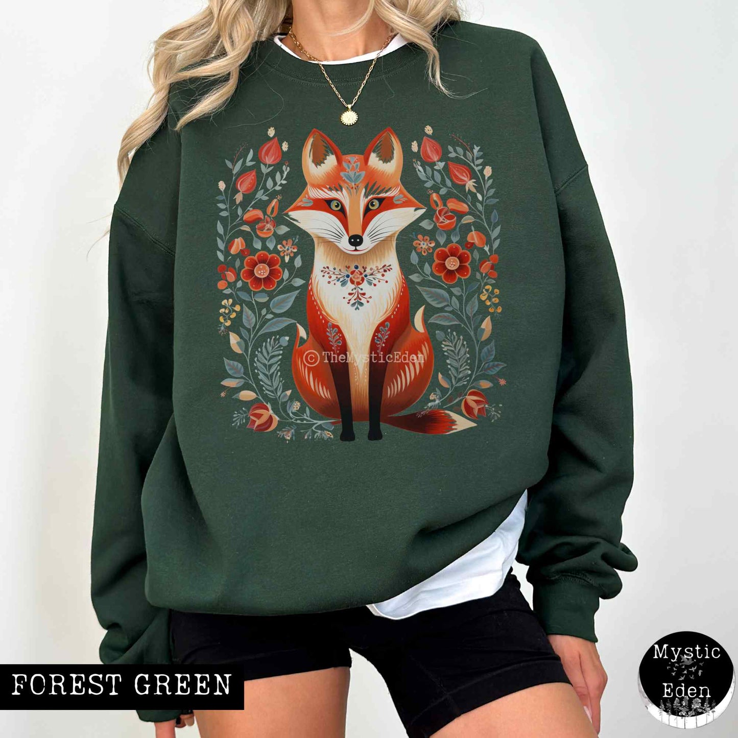 Sweatshirt Whimsical Scandinavian Folk Art Fox Sweatshirt The Mystic Eden