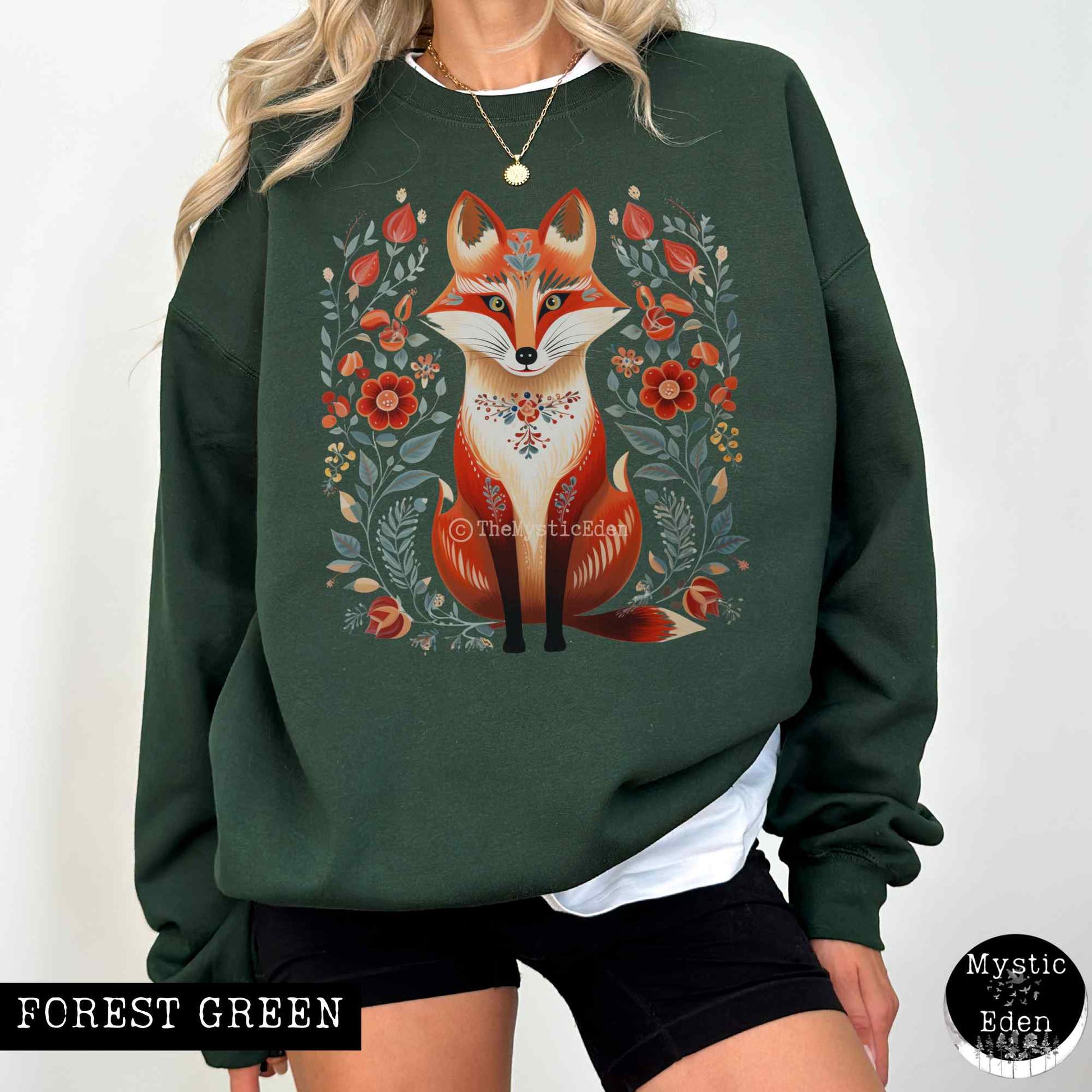 Sweatshirt Whimsical Scandinavian Folk Art Fox Sweatshirt The Mystic Eden