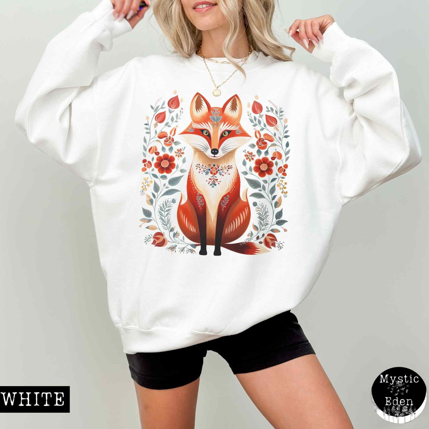 Sweatshirt Whimsical Scandinavian Folk Art Fox Sweatshirt The Mystic Eden