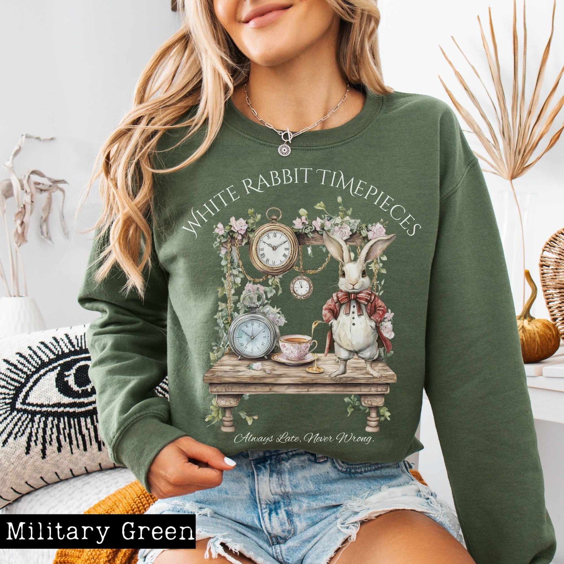 Sweatshirt White Rabbit Timepieces Sweatshirt Alice in Wonderland The Mystic Eden