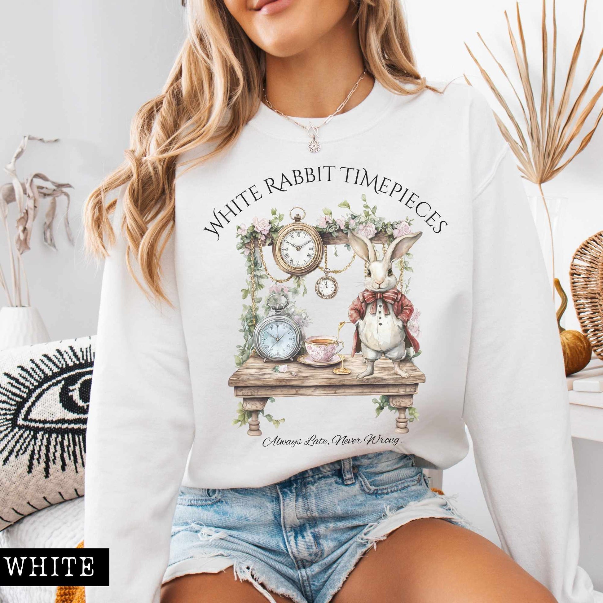 Sweatshirt White Rabbit Timepieces Sweatshirt Alice in Wonderland The Mystic Eden