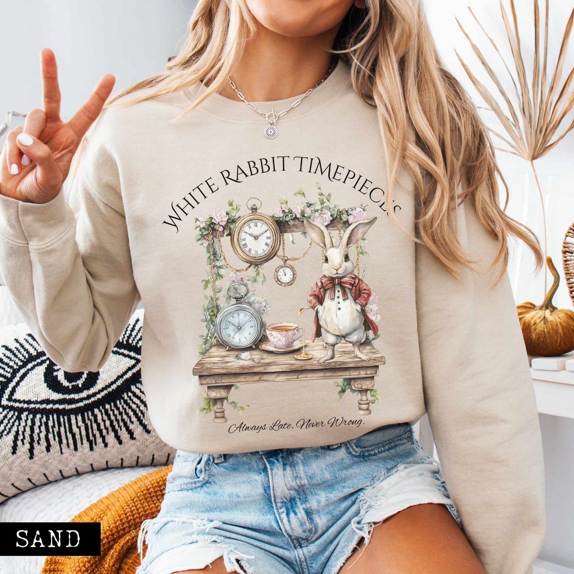 Sweatshirt White Rabbit Timepieces Sweatshirt Alice in Wonderland The Mystic Eden