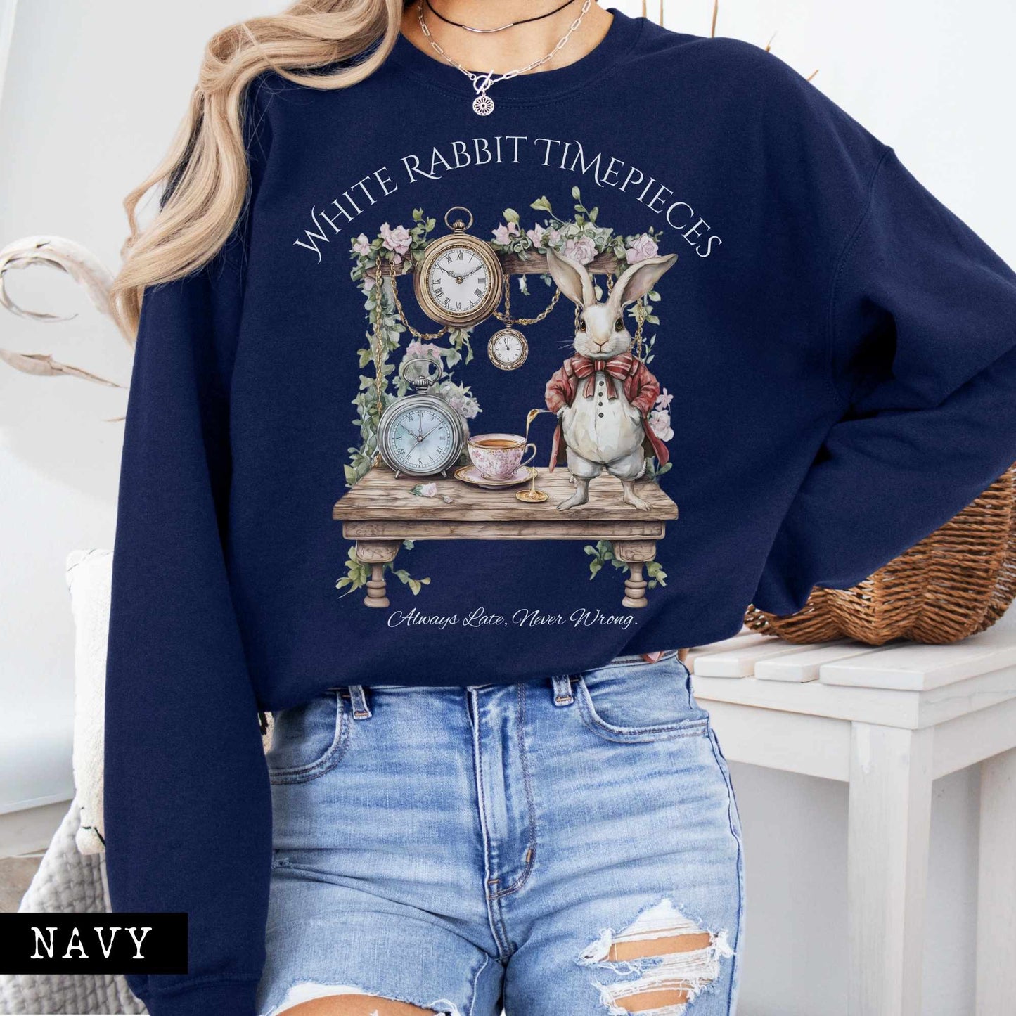 Sweatshirt White Rabbit Timepieces Sweatshirt Alice in Wonderland The Mystic Eden