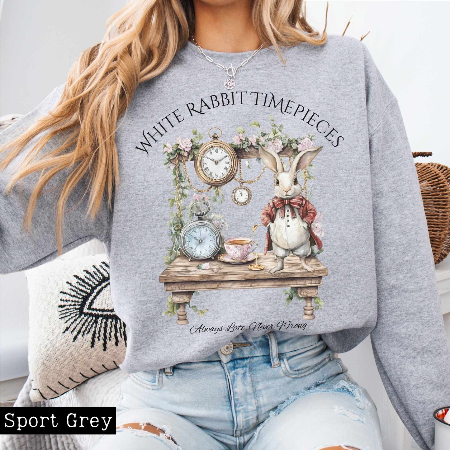 Sweatshirt White Rabbit Timepieces Sweatshirt Alice in Wonderland The Mystic Eden