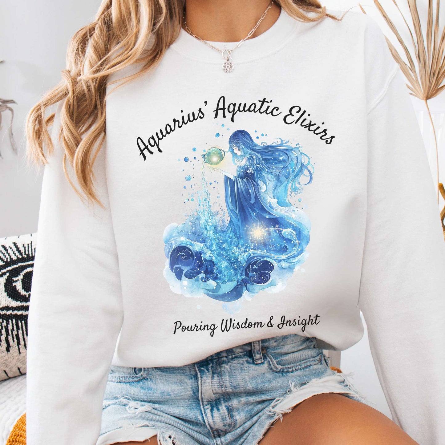 Sweatshirt White / S Aquarius' Aquatic Elixirs Zodiac Sweatshirt The Mystic Eden