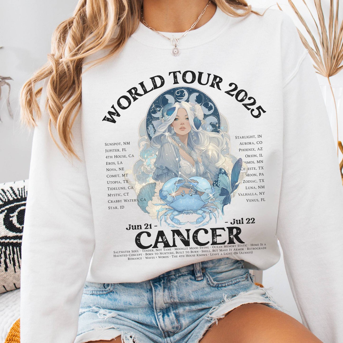 Sweatshirt White / S Cancer Concert Sweatshirt - Zodiac World Tour 2025 Sweatshirt The Mystic Eden