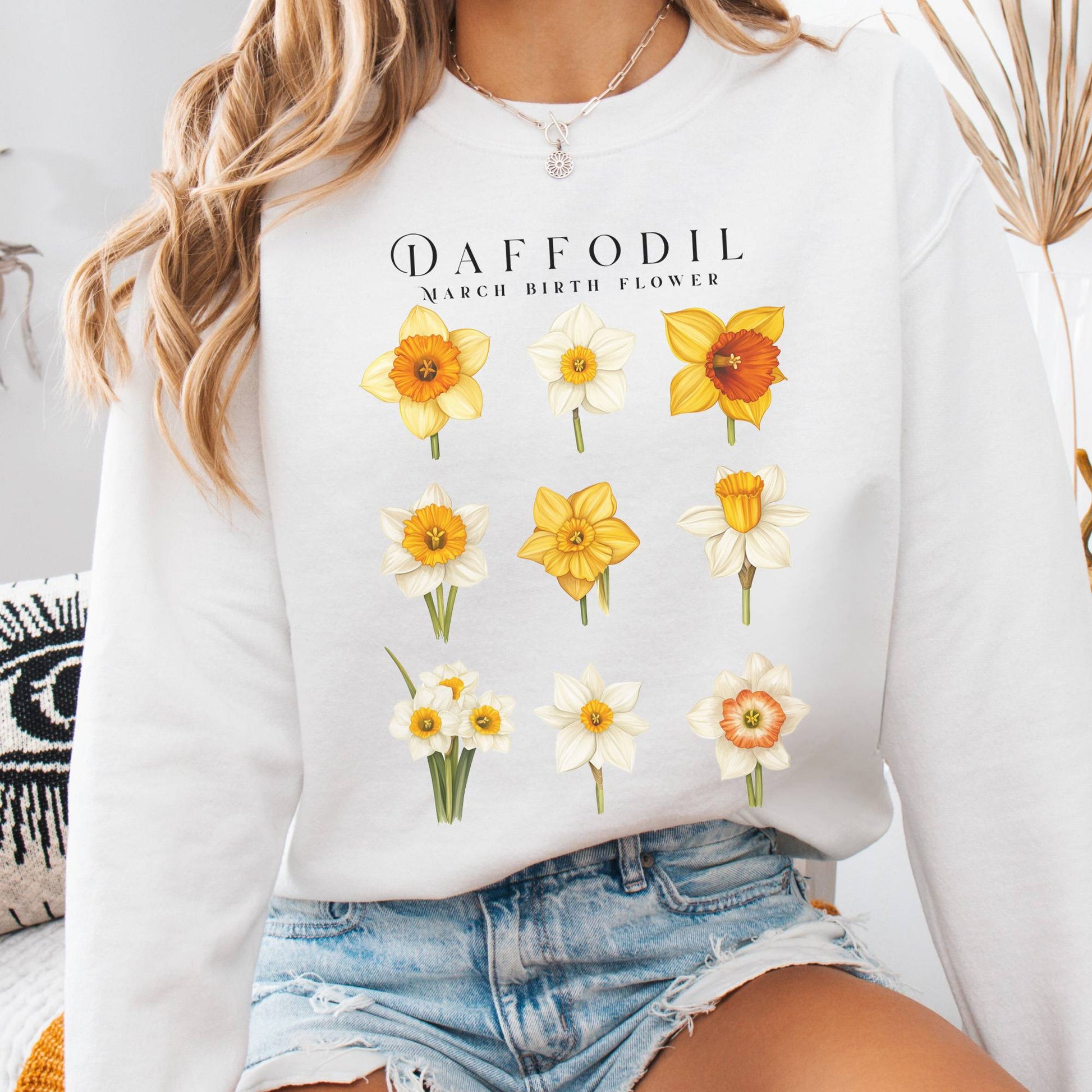 Sweatshirt White / S Daffodil March Birth Month Flower Sweatshirt The Mystic Eden