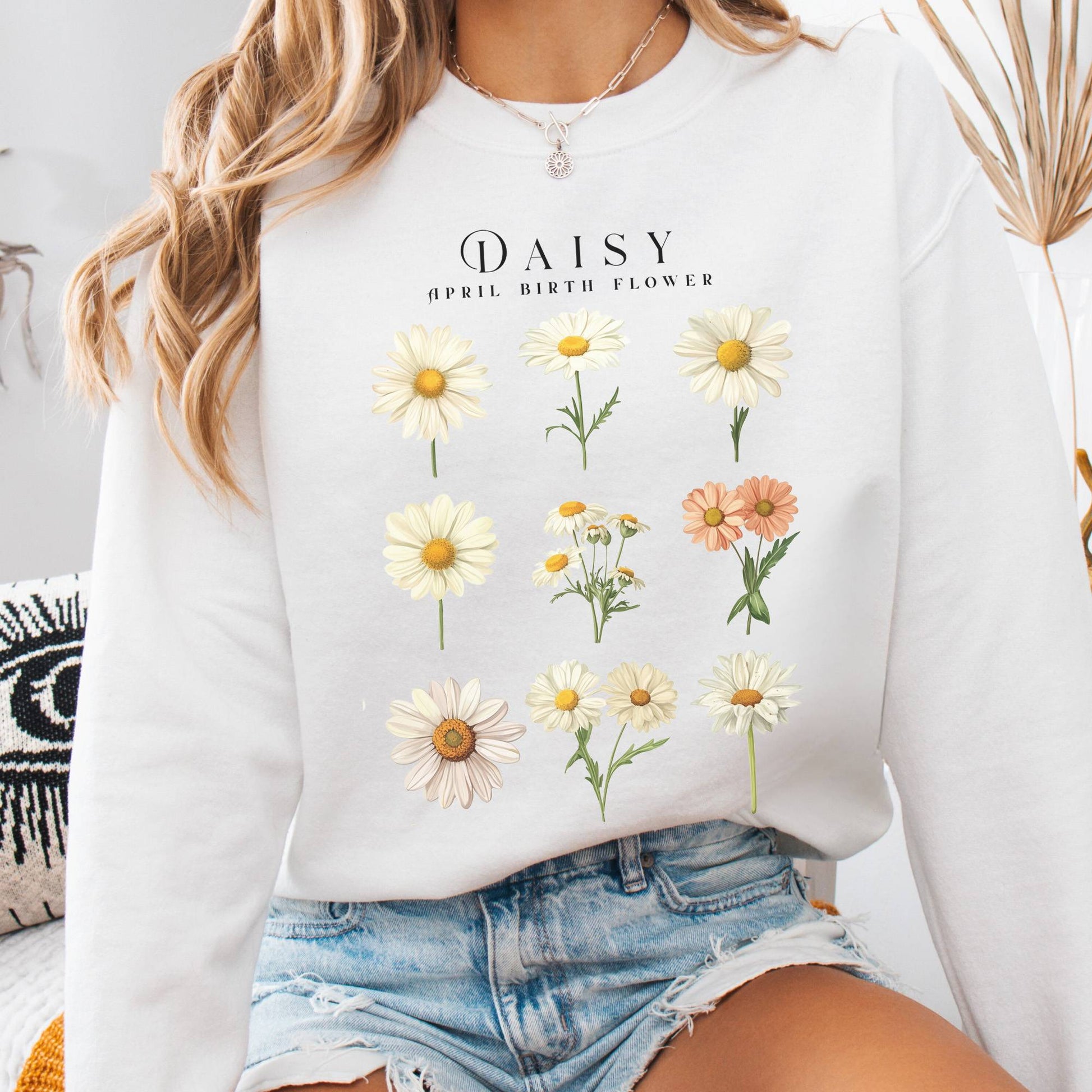 Sweatshirt White / S Daisy April Birth Month Flower Sweatshirt The Mystic Eden