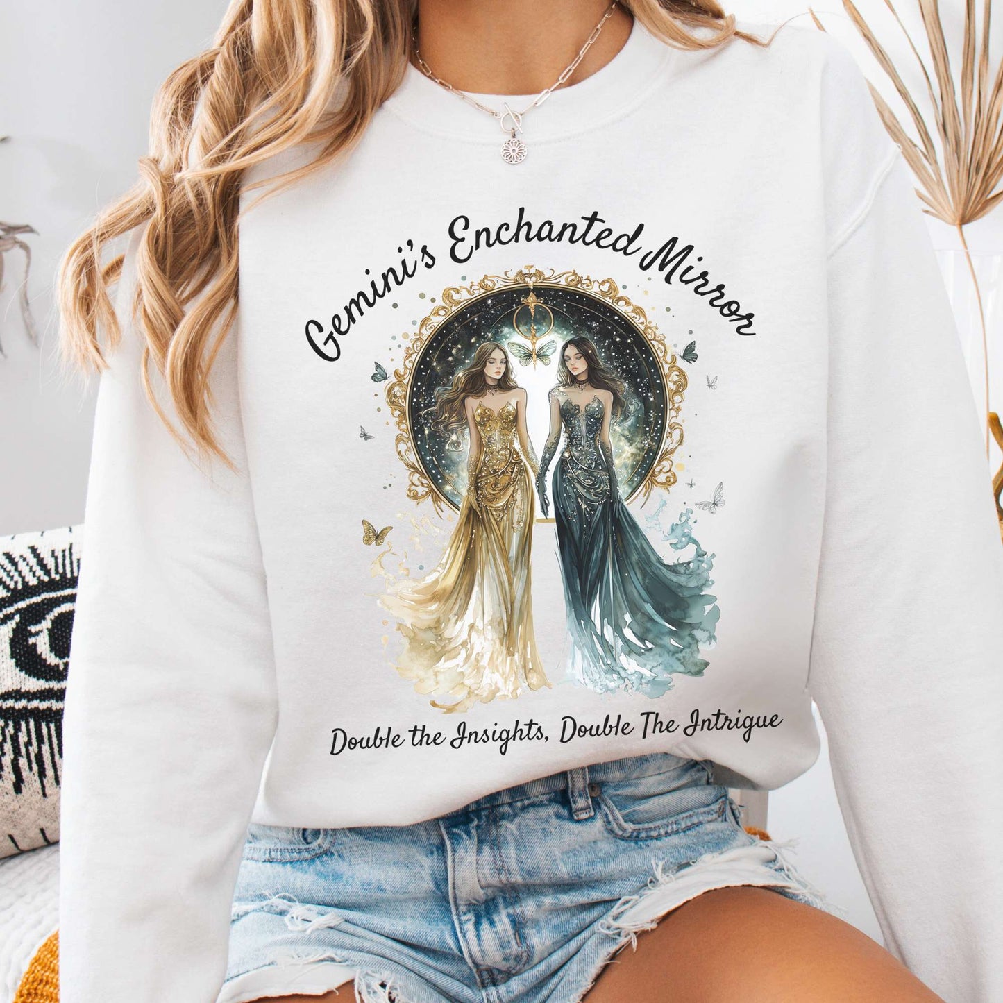 Sweatshirt White / S Gemini's Enchanted Mirror Zodiac Sweatshirt The Mystic Eden