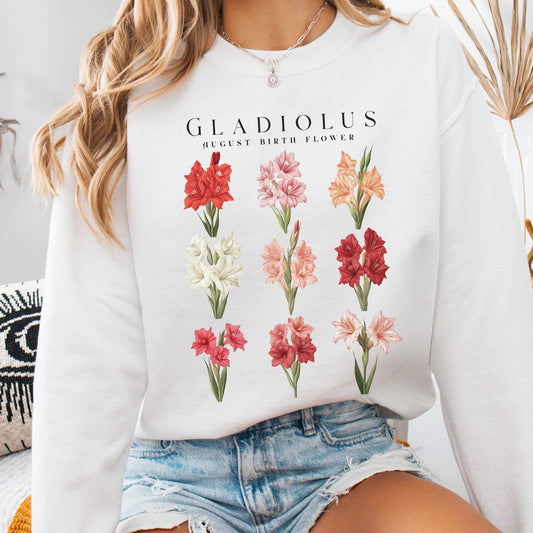 Sweatshirt White / S Gladiolus August Birth Month Flower Sweatshirt The Mystic Eden