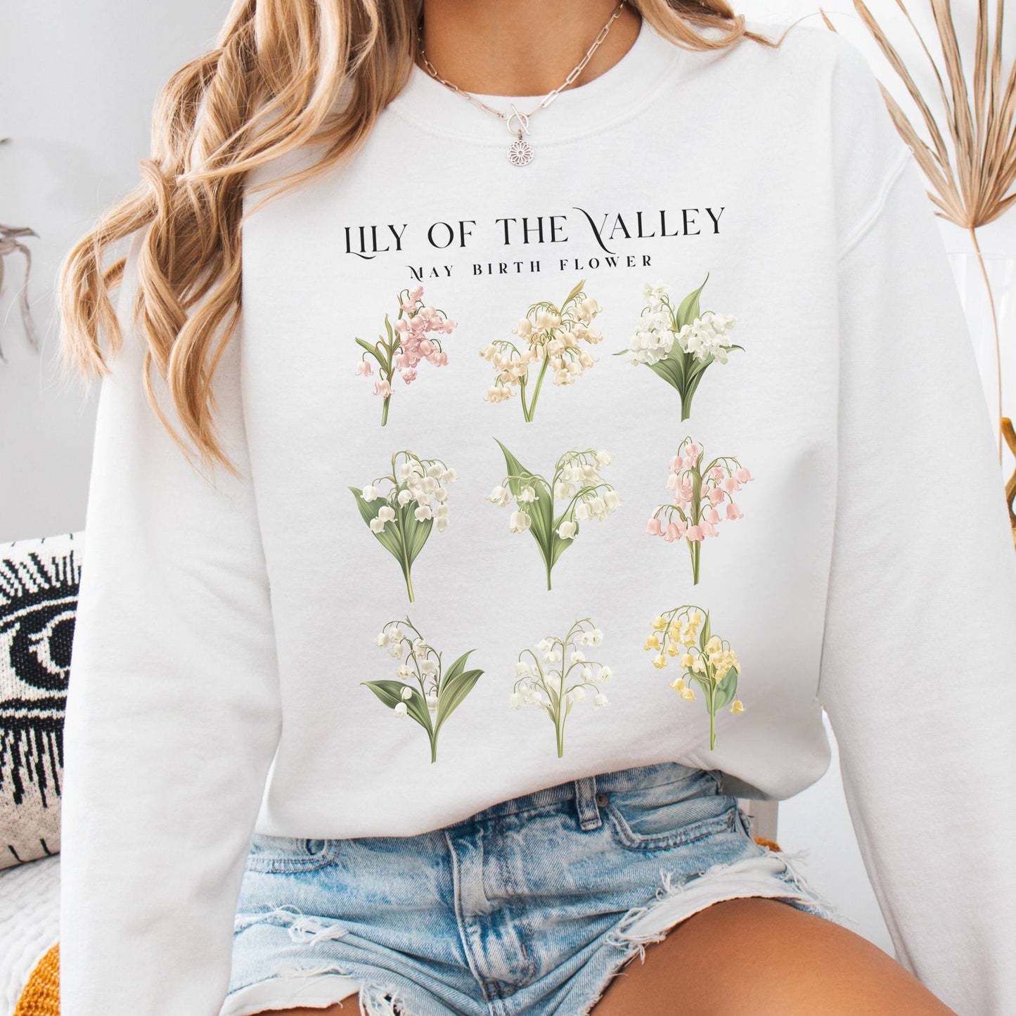 Sweatshirt White / S Lily of the Valley May Birth Month Flower Sweatshirt The Mystic Eden