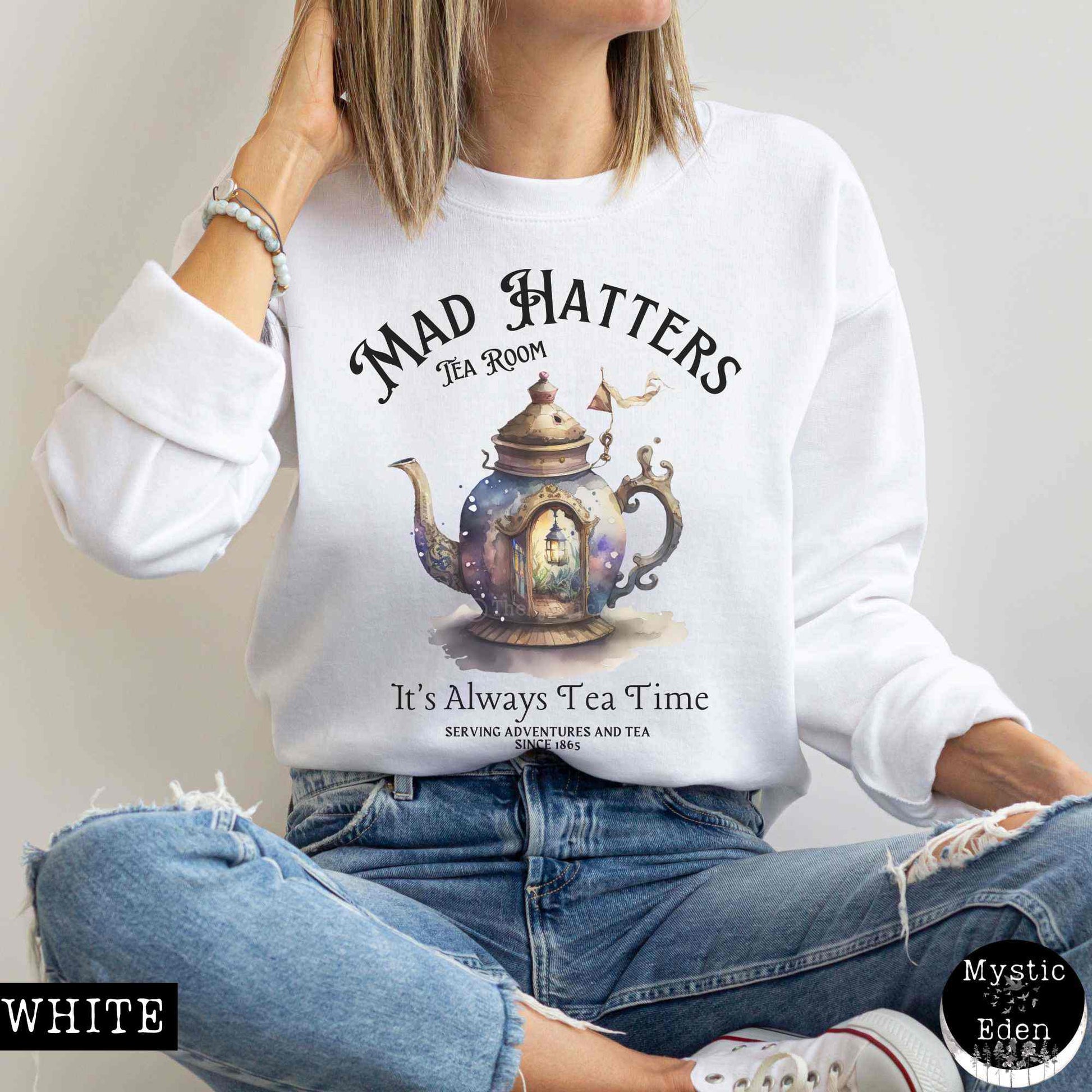 Sweatshirt White / S Mad Hatter Sweatshirt Alice in Wonderland Sweater The Mystic Eden