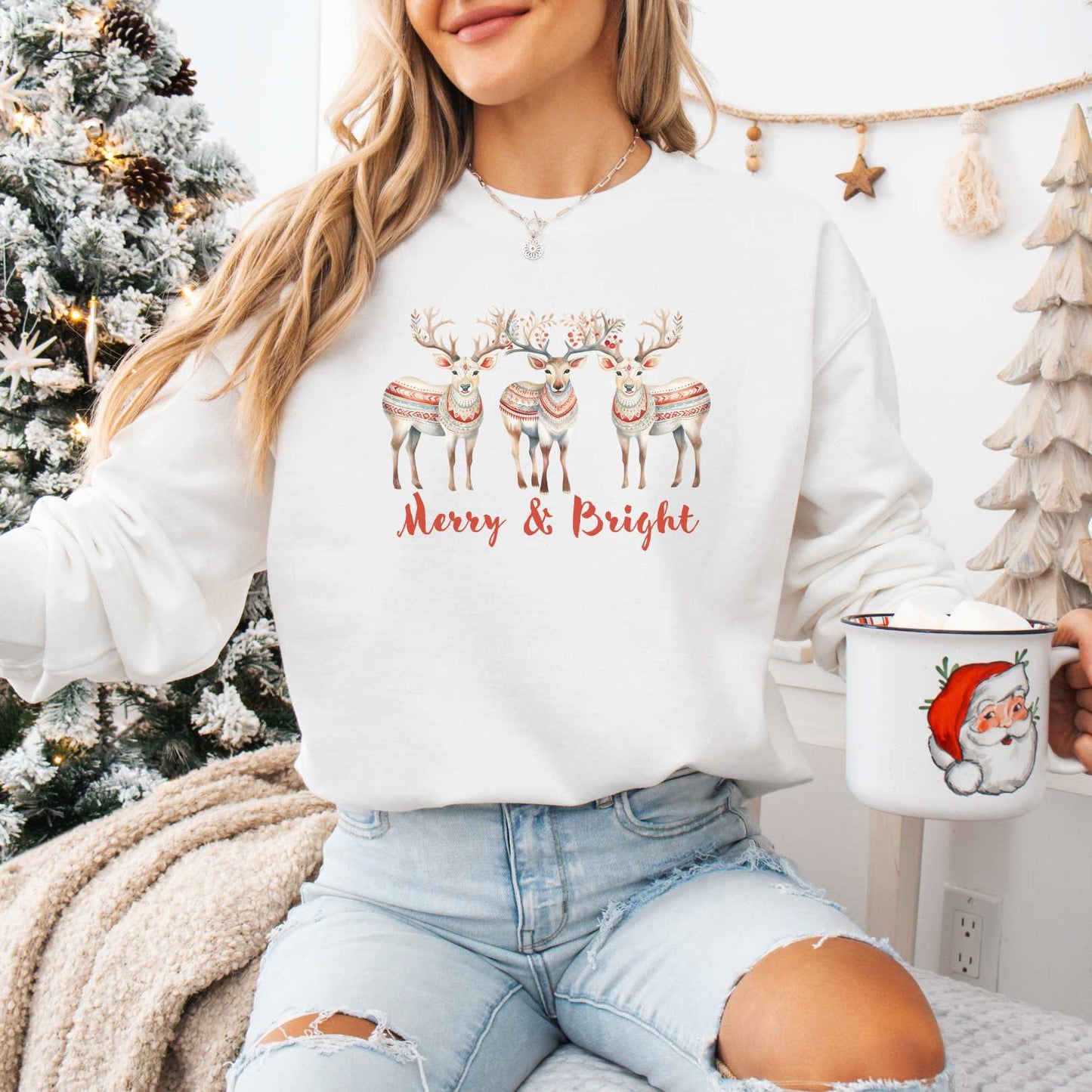 Sweatshirt White / S Merry and Bright Christmas Sweatshirt The Mystic Eden