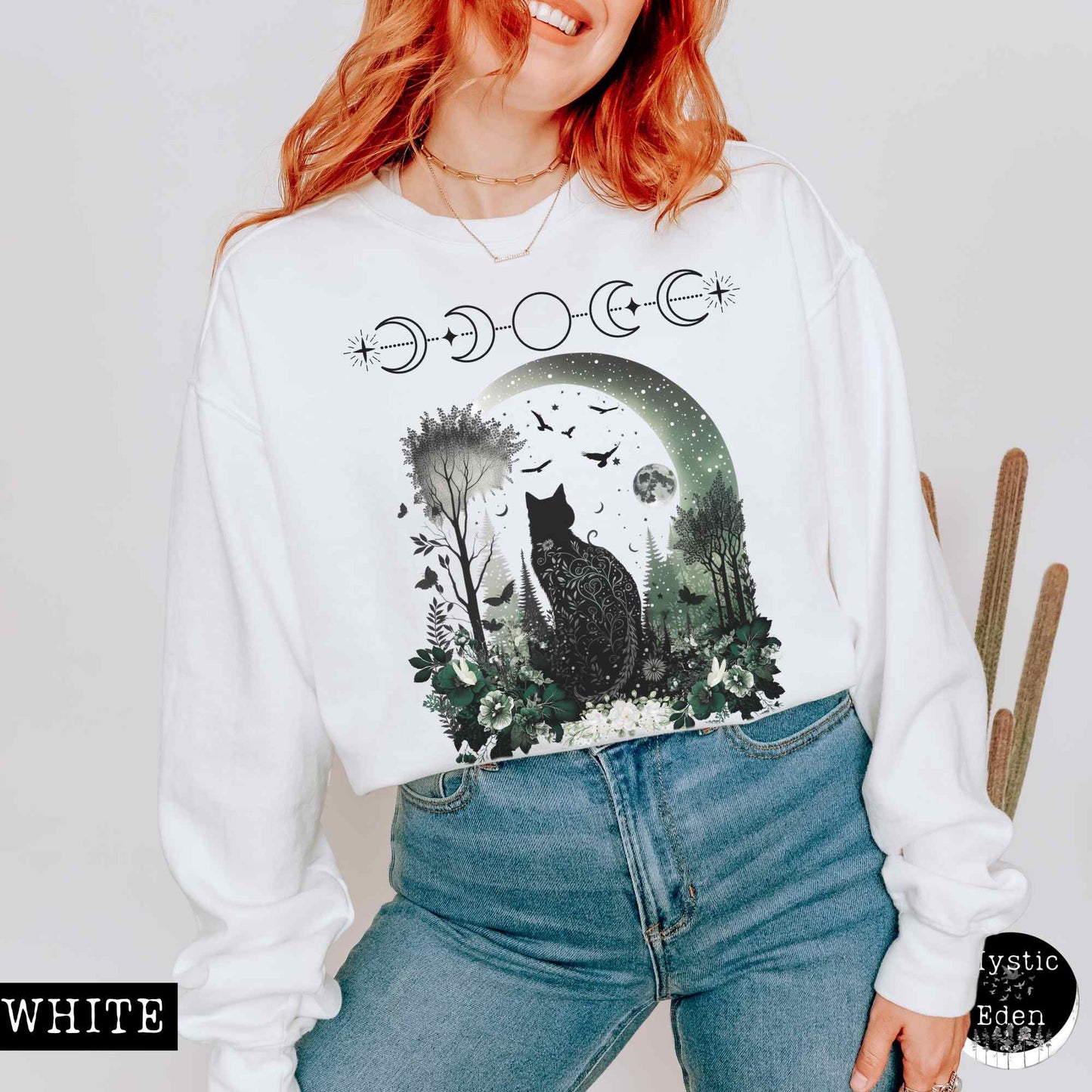 Sweatshirt White / S Mystical Black Cat Sweatshirt The Mystic Eden