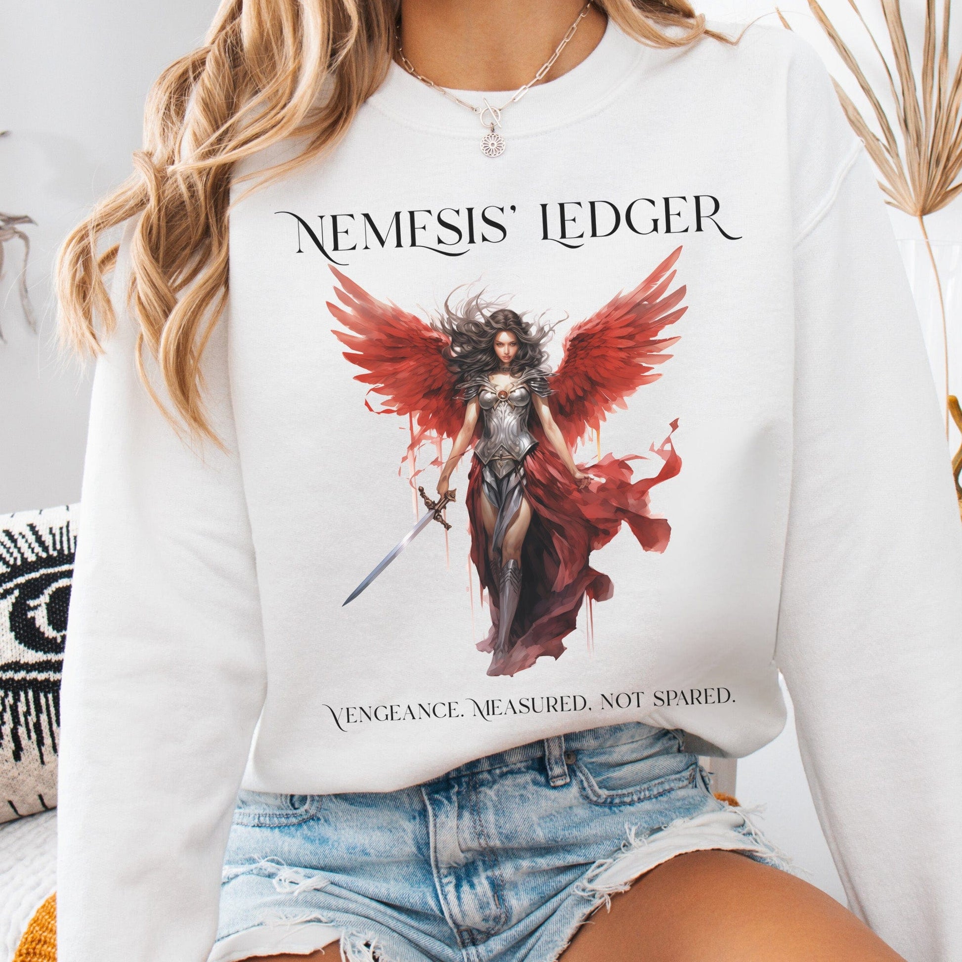 Sweatshirt White / S Nemesis' Ledger Sweatshirt – Goddess of Justice Tee The Mystic Eden