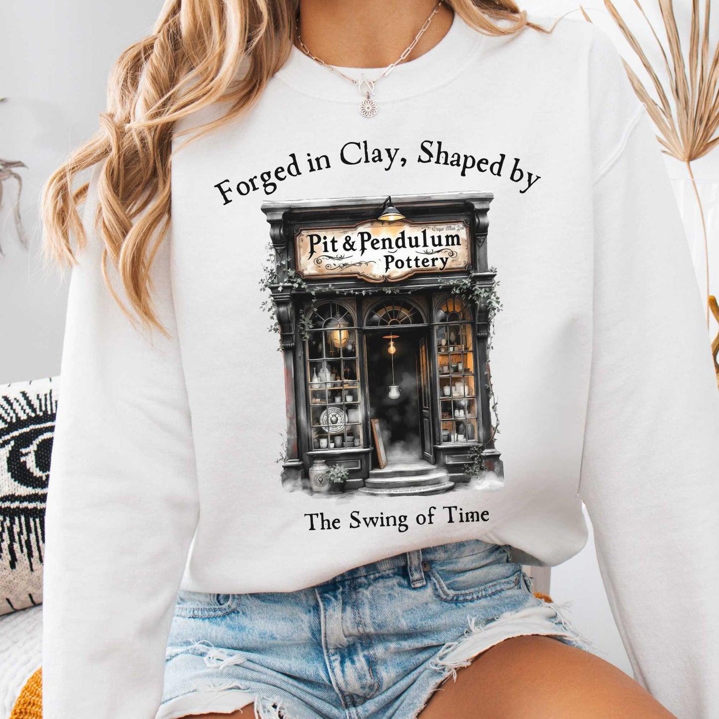 Sweatshirt White / S Pit & Pendulum Pottery Edgar Allan Poe Sweatshirt The Mystic Eden