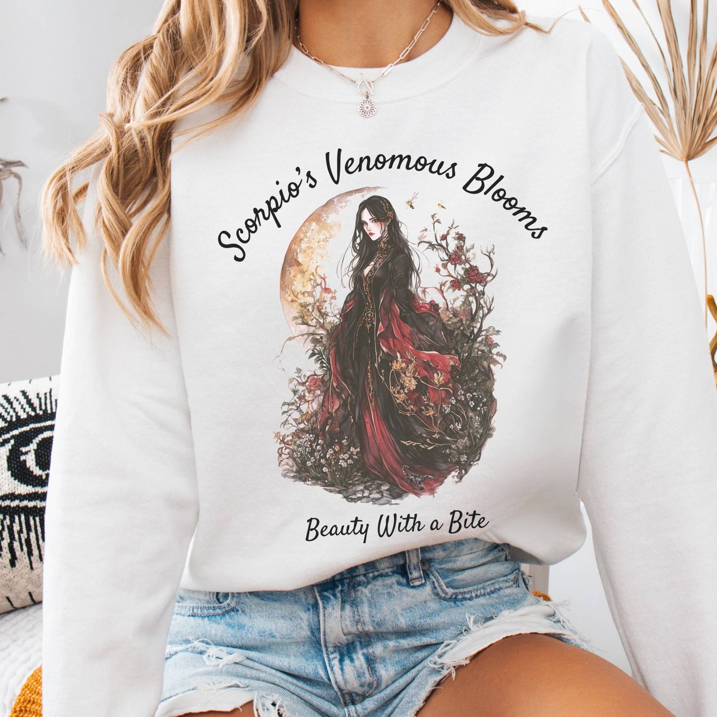 Sweatshirt White / S Scorpio's Venomous Blooms Zodiac Sweatshirt The Mystic Eden
