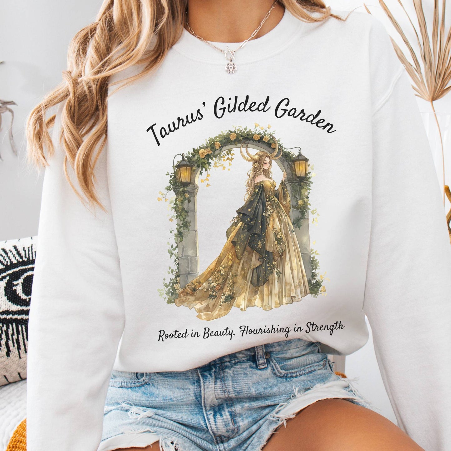 Sweatshirt White / S Taurus' Gilded Garden Zodiac Sweatshirt The Mystic Eden