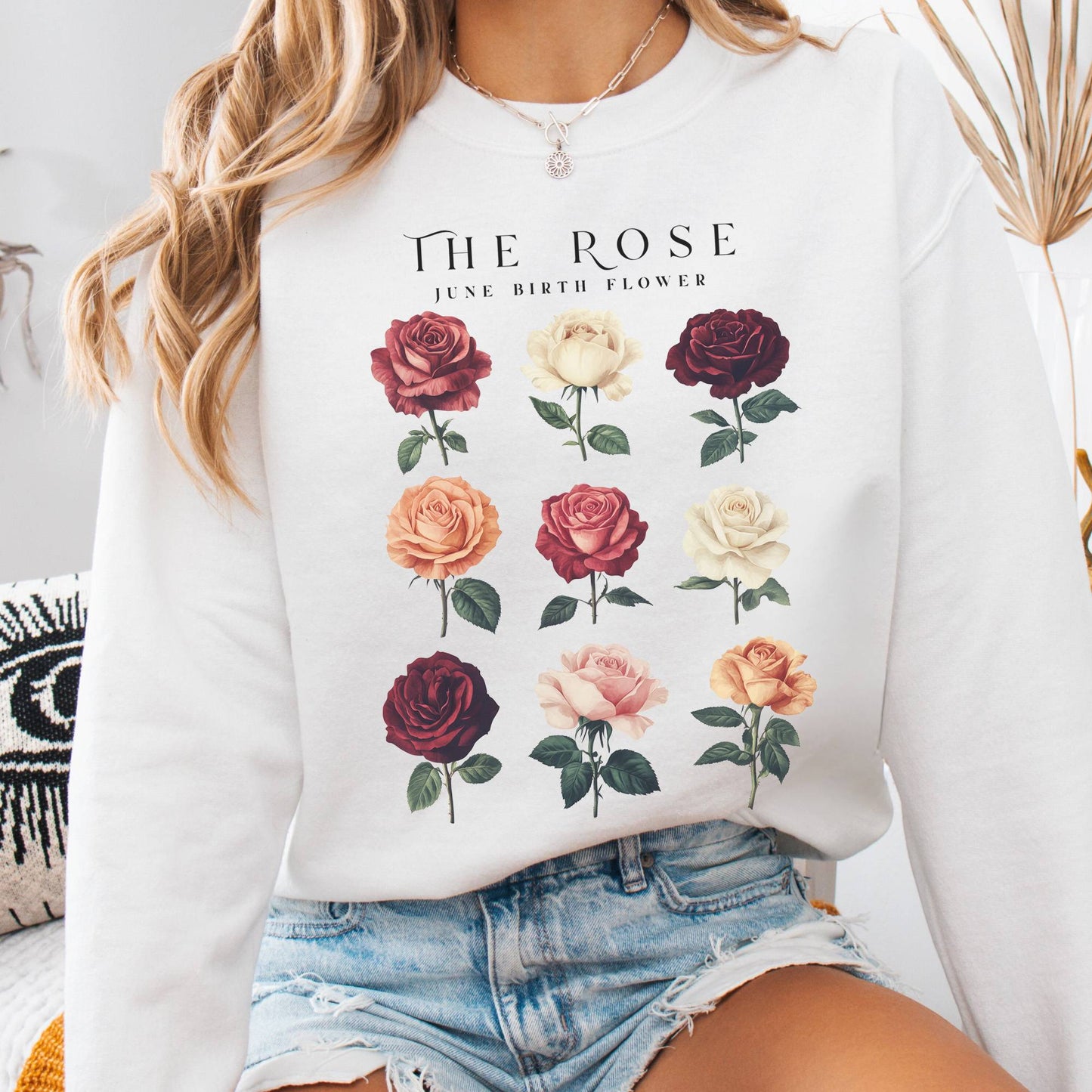 Sweatshirt White / S The Rose June Birth Month Flower Sweatshirt The Mystic Eden