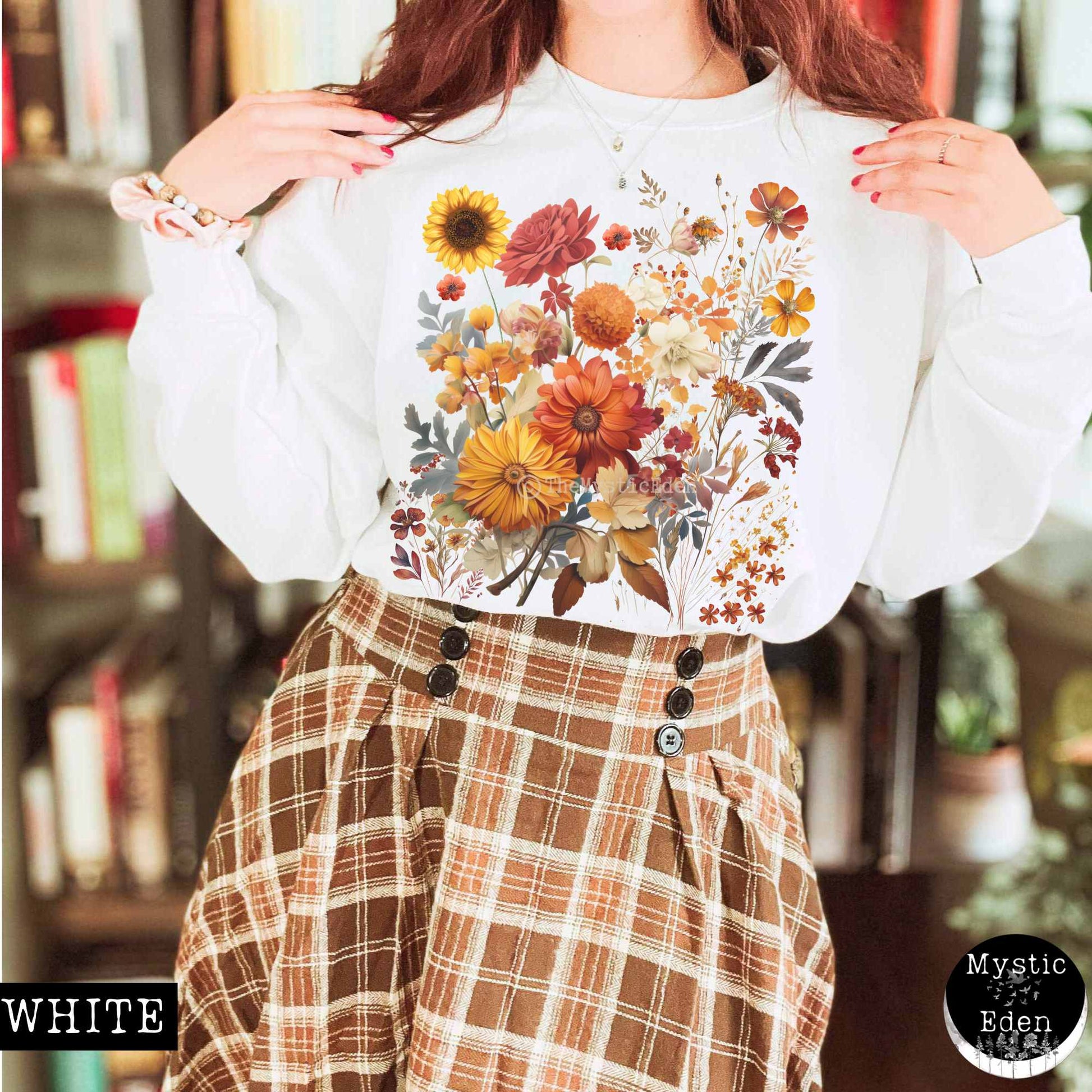 Sweatshirt White / S Vintage cottagecore fall aesthetic floral sweatshirt The Mystic Eden