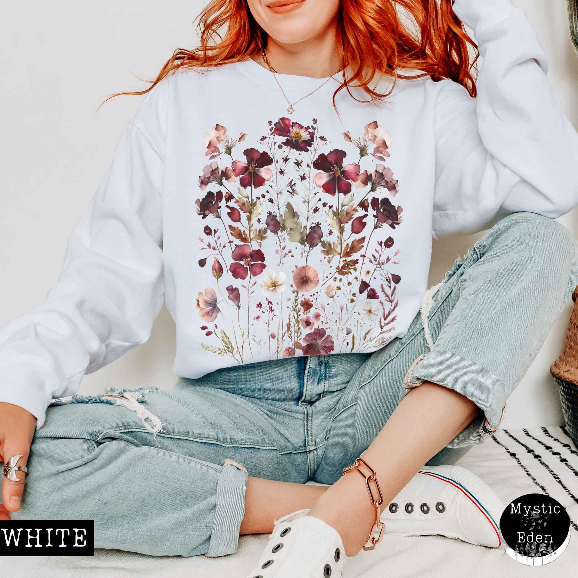 Sweatshirt White / S Vintage Maroon Floral Sweatshirt The Mystic Eden