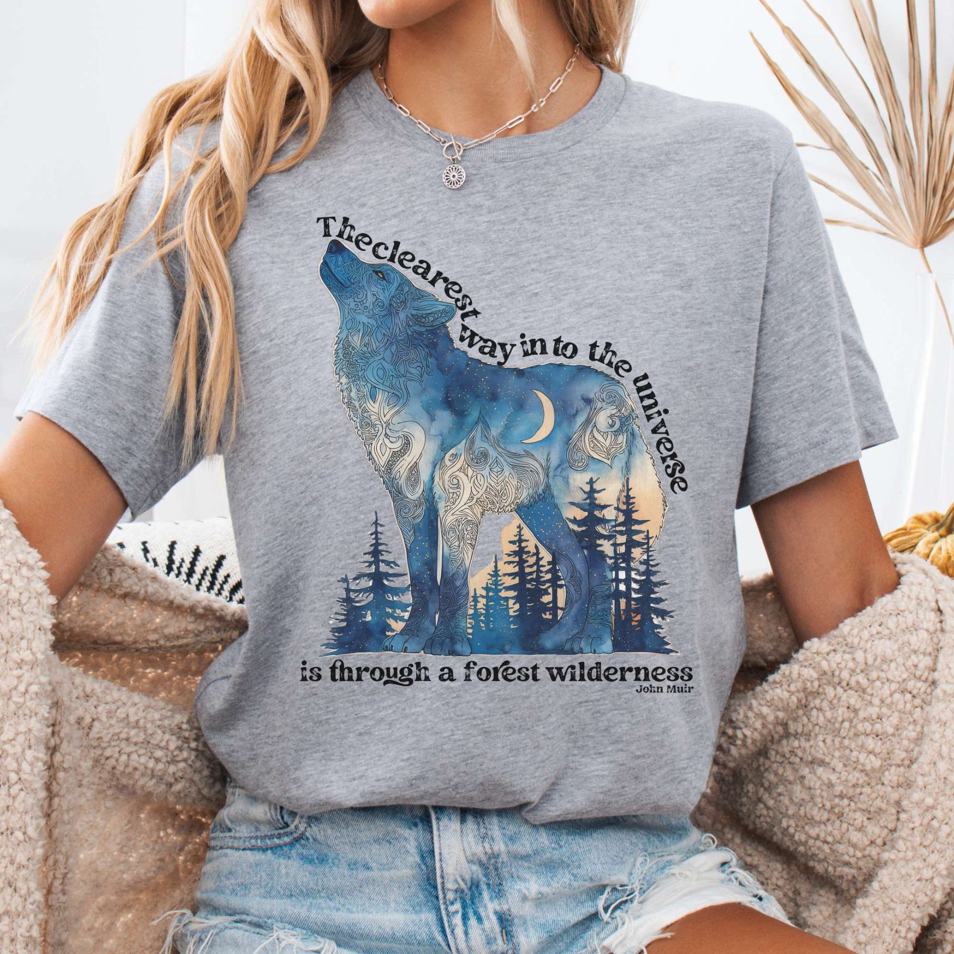 T-Shirt Athletic Heather / S Forest Wilderness Wolf Bella + Canvas Tee – Nature Quote Tee The Mystic Eden