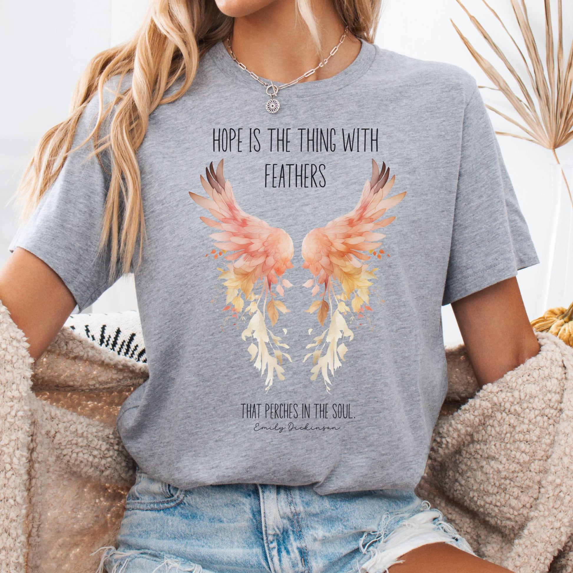 T-Shirt Athletic Heather / S Hope is the Thing With Feathers Bella + Canvas Tee – Literary Wings Tee The Mystic Eden