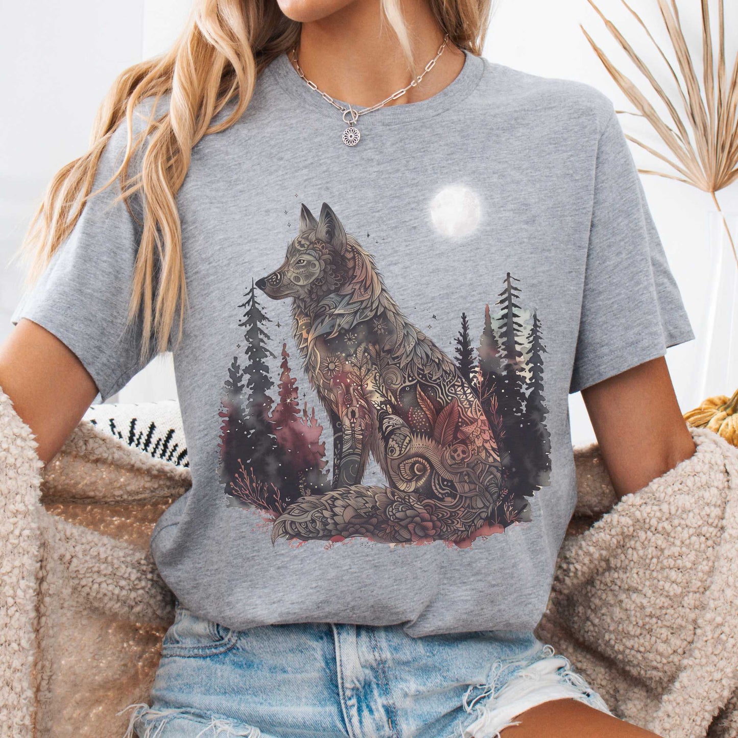 T-Shirt Athletic Heather / S Nightfall Wolf Bella + Canvas Tee β Mystical Forestcore Tee The Mystic Eden