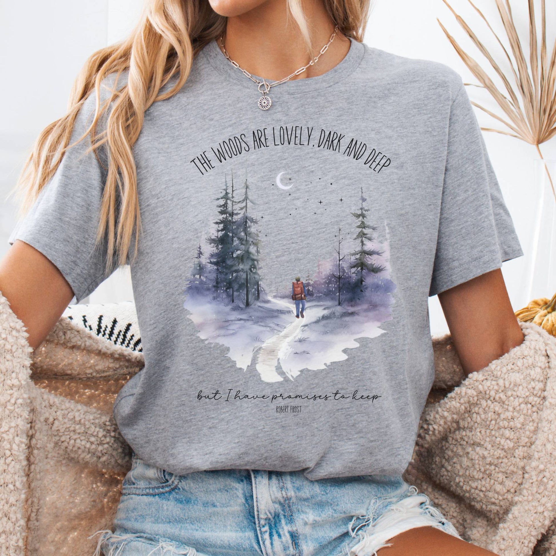 T-Shirt Athletic Heather / S The Woods Are Lovely Bella + Canvas Tee – Winter Poetry Tee The Mystic Eden