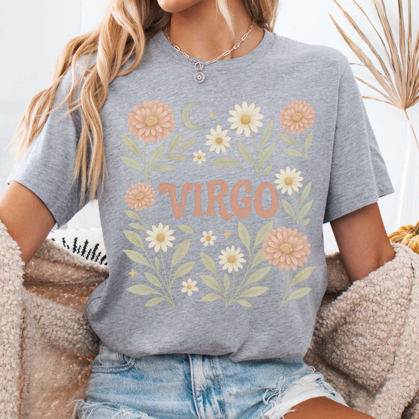 T-Shirt Athletic Heather / S Virgo Bella T-Shirt – Retro Floral Zodiac Tee The Mystic Eden
