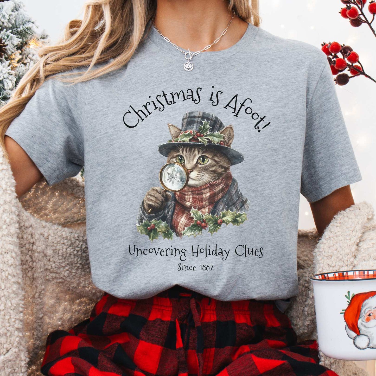 T-Shirt Athletic Heather / XS Christmas is Afoot! Sherlock Holmes Christmas Tee The Mystic Eden