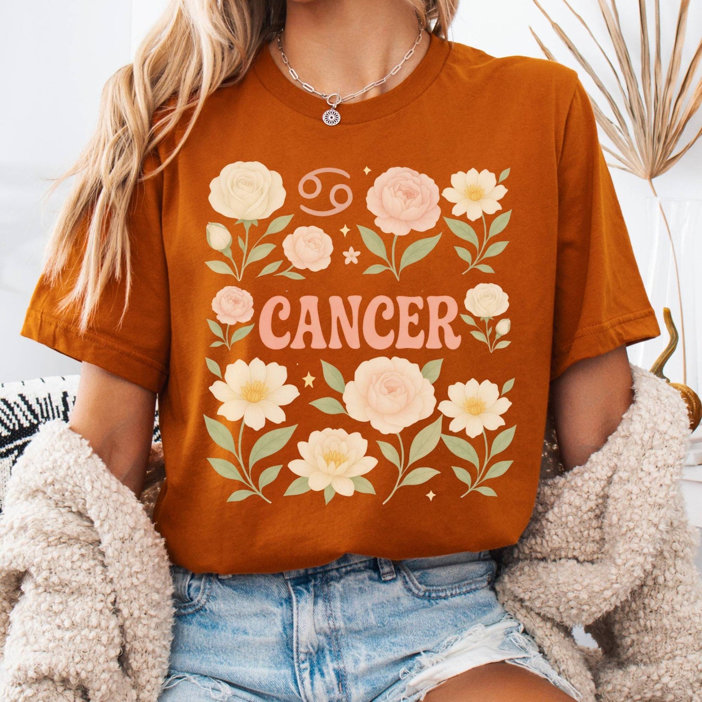 T-Shirt Autumn / S Cancer BellaT-Shirt – Retro Floral Zodiac Tee The Mystic Eden