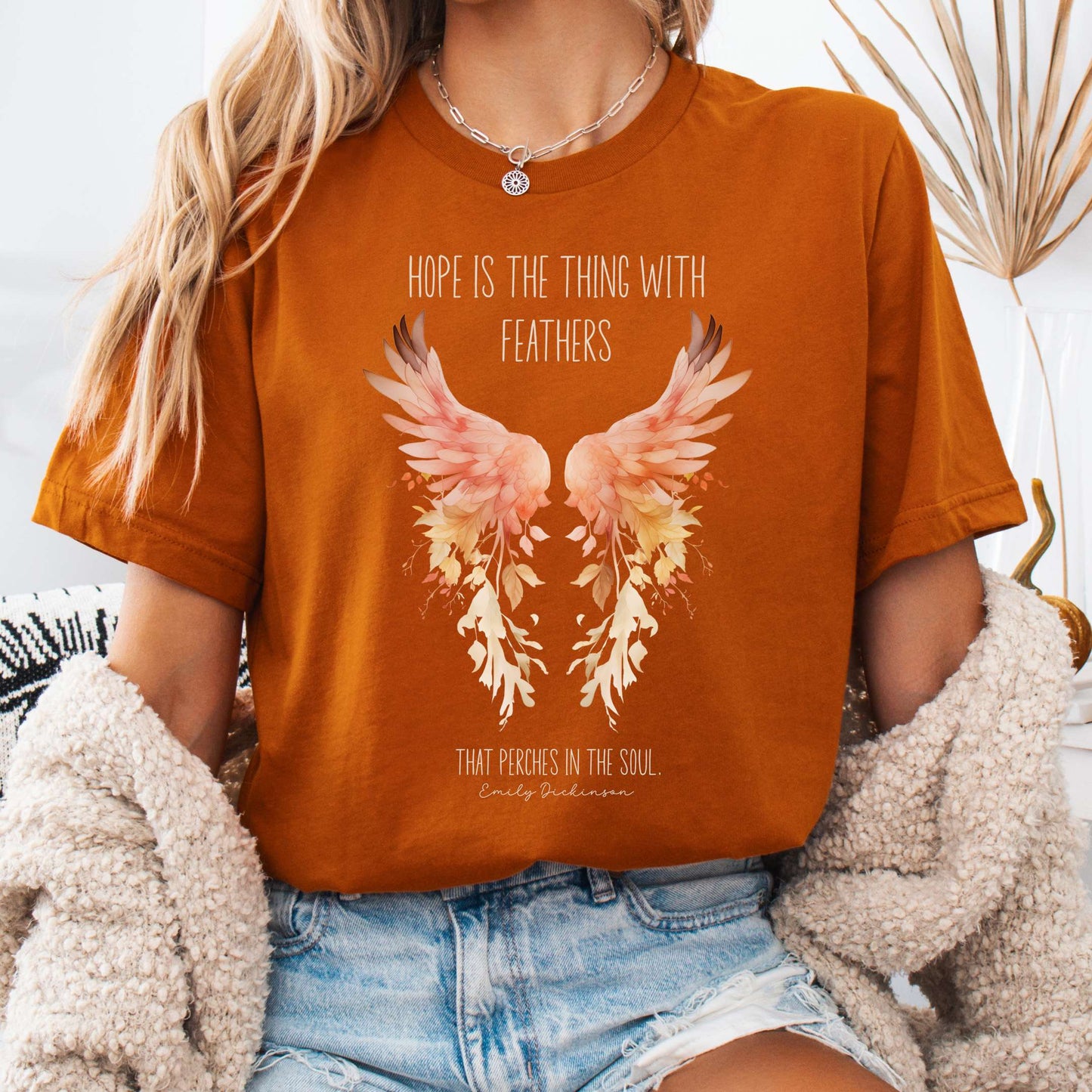 T-Shirt Autumn / S Hope is the Thing With Feathers Bella + Canvas Tee – Literary Wings Tee The Mystic Eden