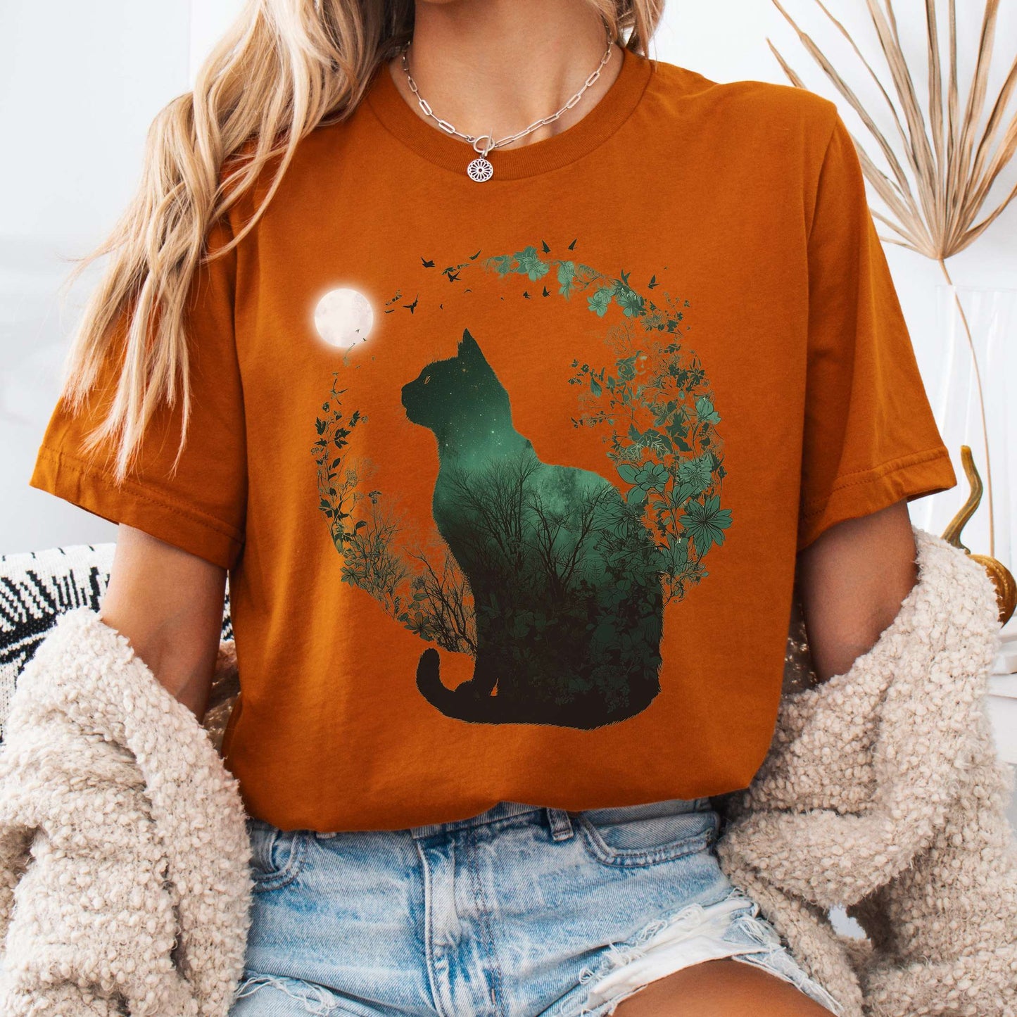 T-Shirt Autumn / S Midnight Cat in the Forest Bella + Canvas Tee – Forestcore Cat Shirt The Mystic Eden