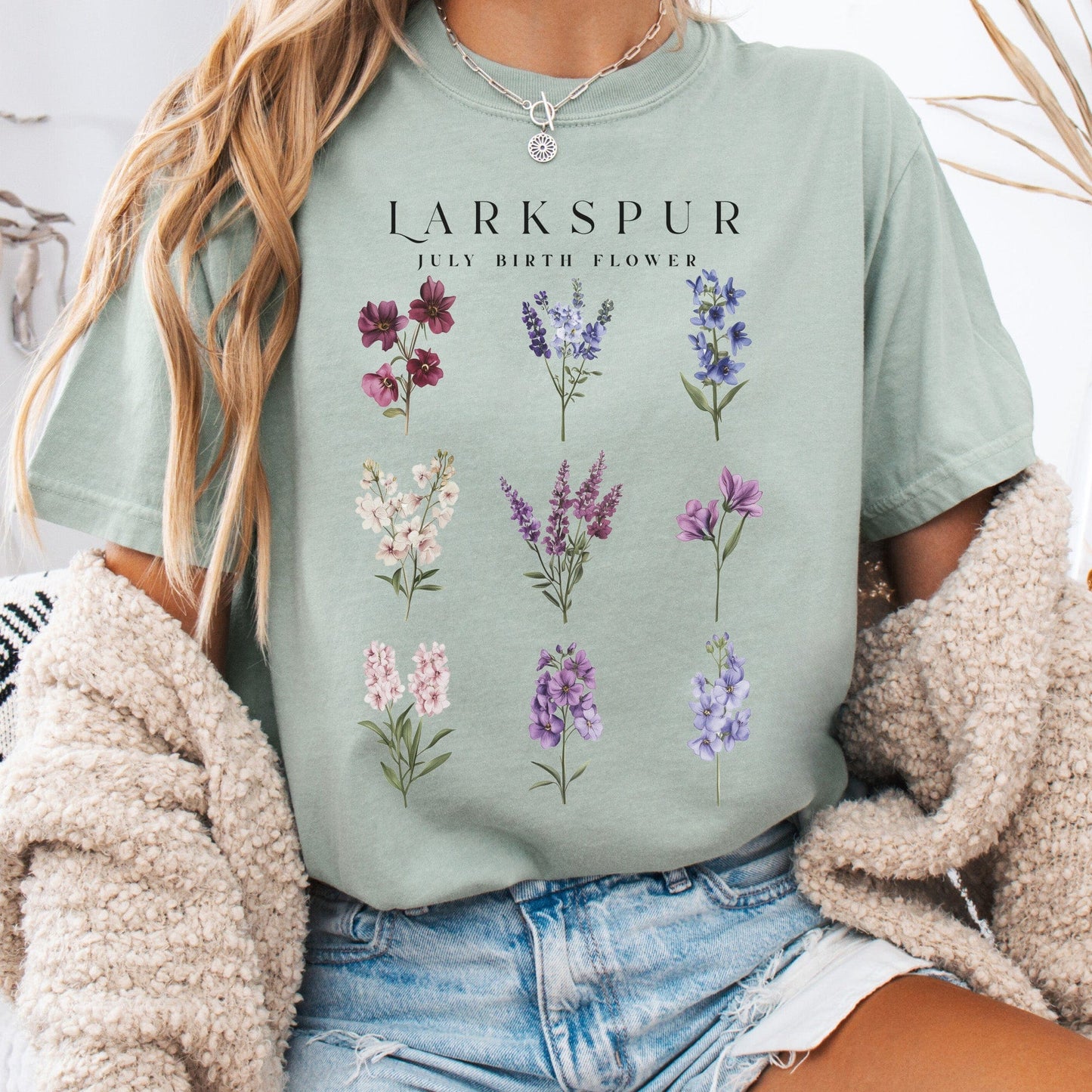 T-Shirt Bay / S Larkspur July Birth Month Flower Shirt The Mystic Eden