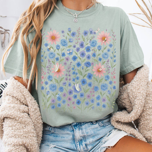 T-Shirt Bay / S Purple & Blue Wildflower T-Shirt – Soft Cottagecore Garden Tee The Mystic Eden