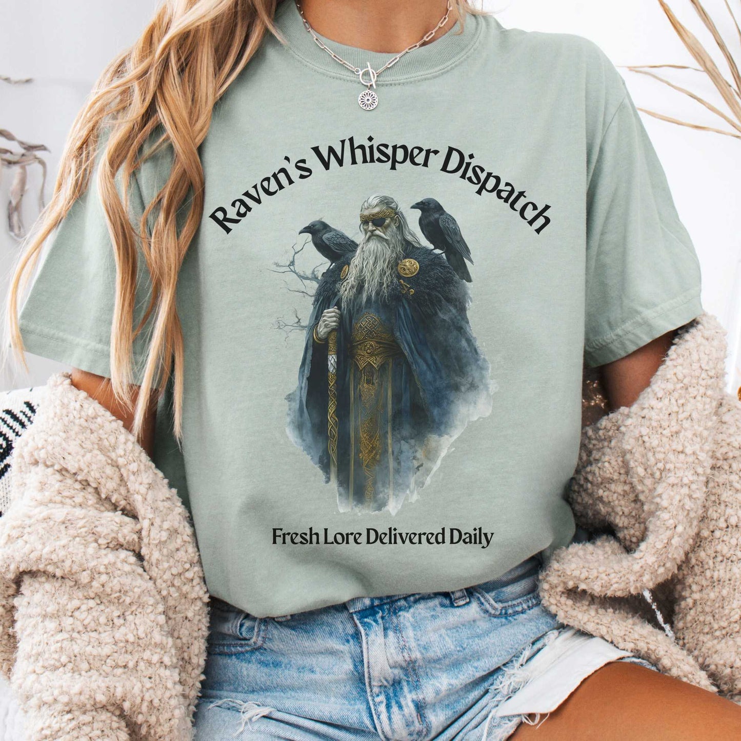 T-Shirt Bay / S Raven's Whisper Dispatch Fresh Lore Delivered Daily Norse God Shirt The Mystic Eden