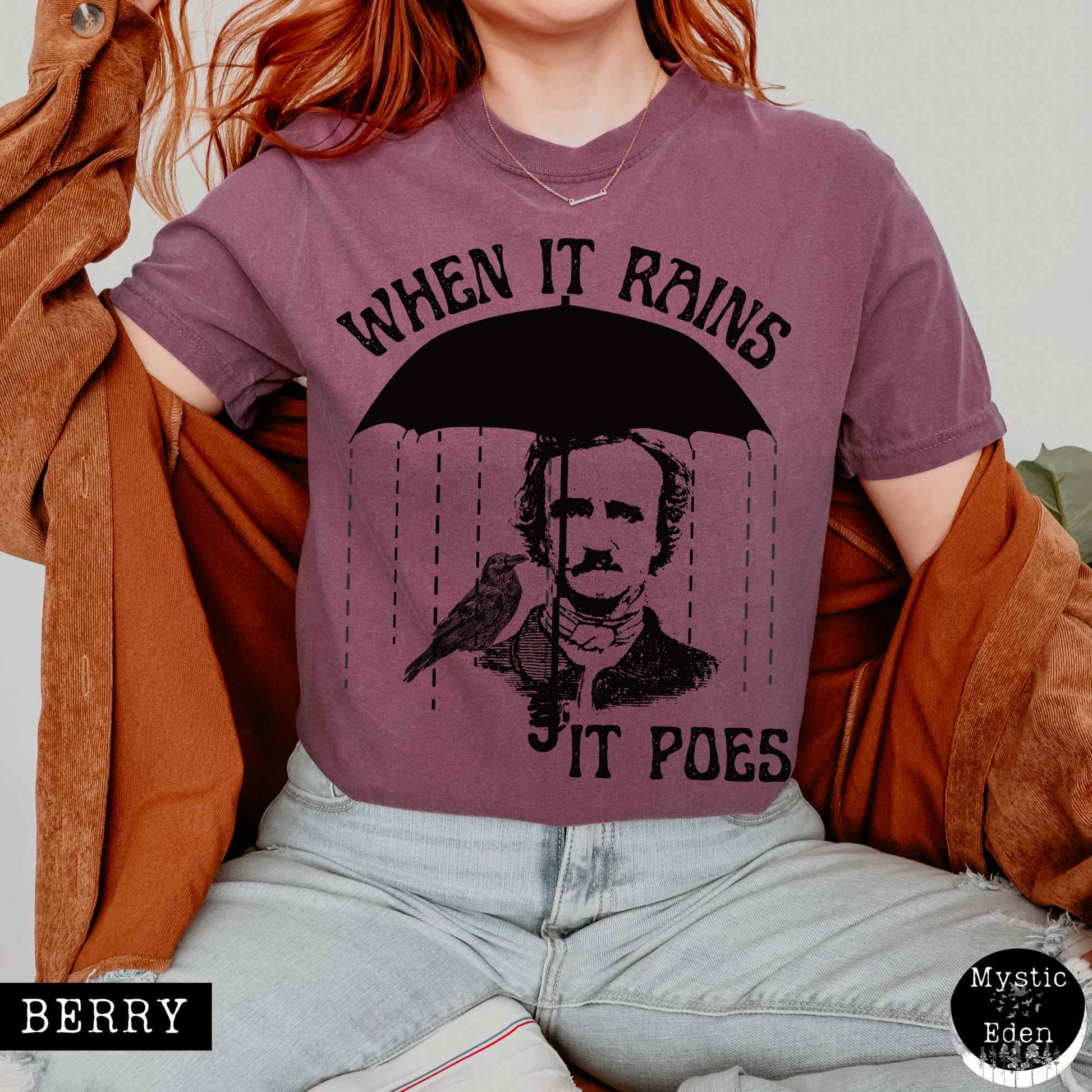 T-Shirt Berry / M When It Rains It Poes Tee The Mystic Eden