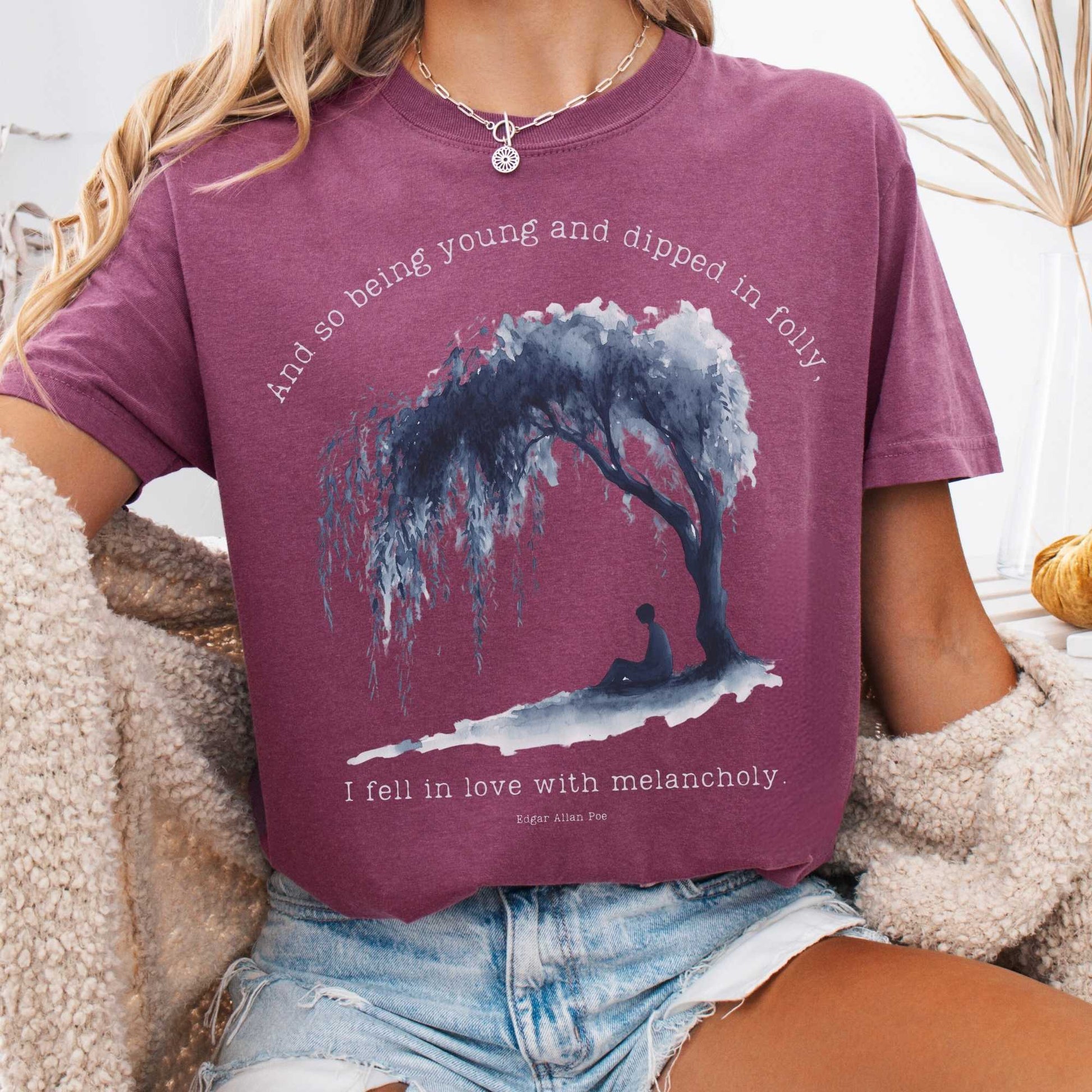 T-Shirt Berry / S And So Being Young Edgar Allan Poe Shirt The Mystic Eden