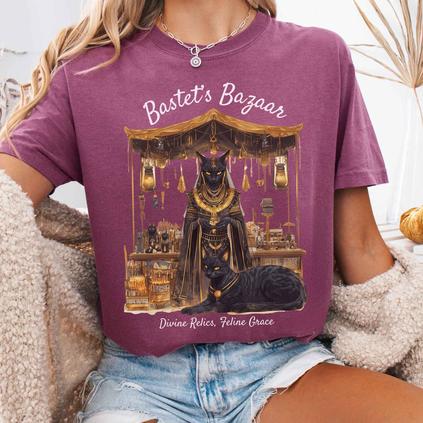 T-Shirt Berry / S Bastet's Bazaar Egyptian Goddess Shirt The Mystic Eden