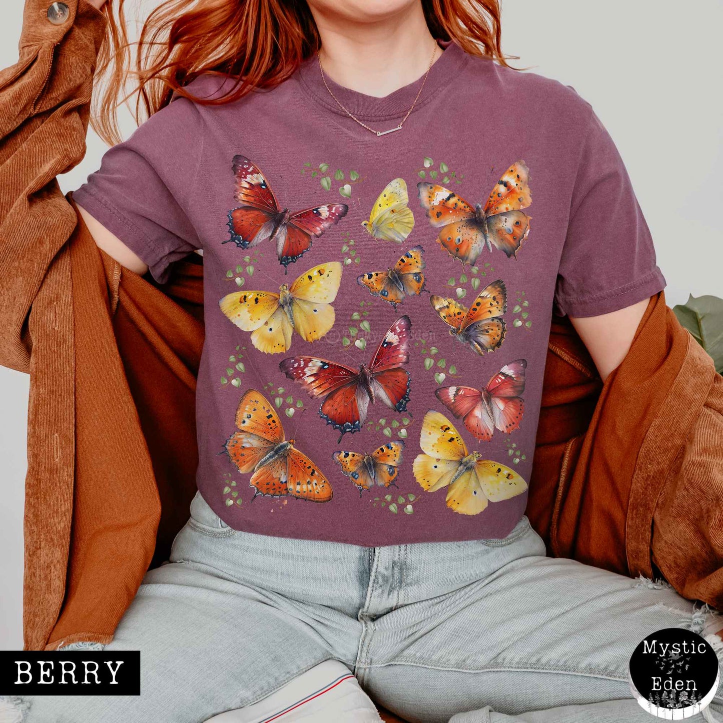 T-Shirt Berry / S Bright Butterflies Cottagecore T-shirt The Mystic Eden